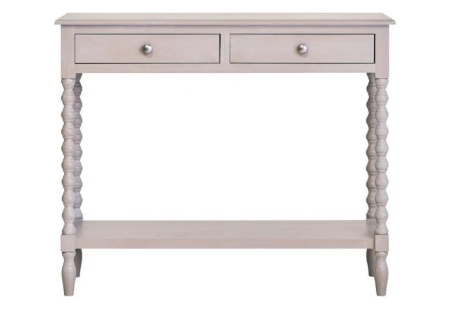 Heritage Two Drawer Bobble Detail Grey Wood Console Table
